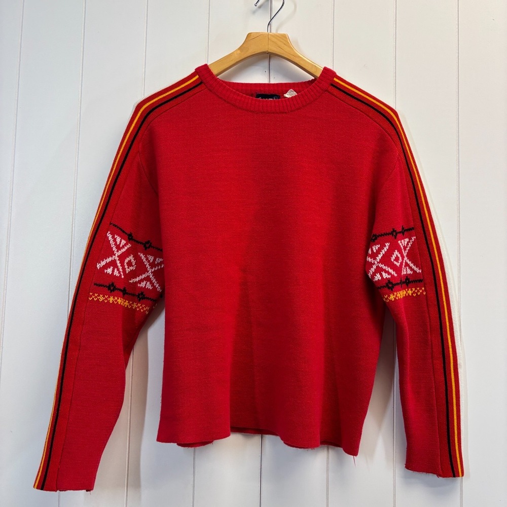 Vintage KP Men 80s 90s Preppy Color Block Sweater Size L Red Maximalist Academia